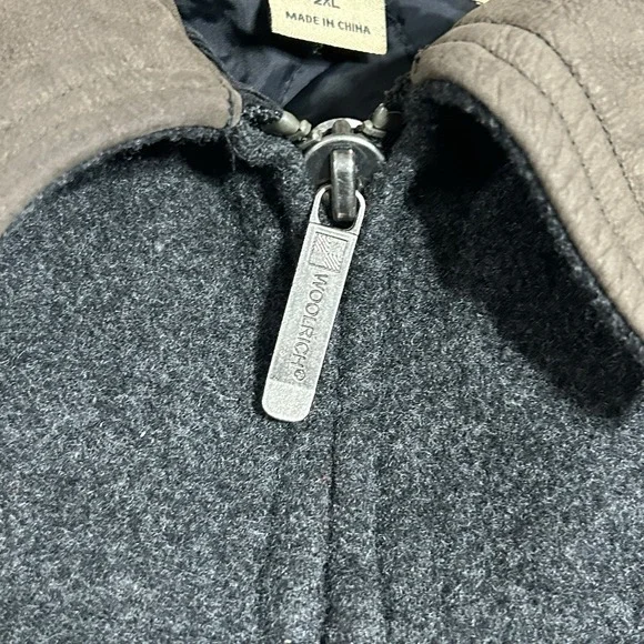 Woolrich Coat Men 2XL Wool Jacket Gray Full Zip Suede Leather Collar Quilt Lined